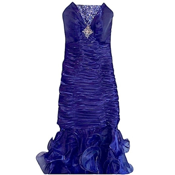Strapless Flamenco Gown Royal Blue w/Sequin Accent Size 0 Open Lace Up Back - Picture 11 of 11